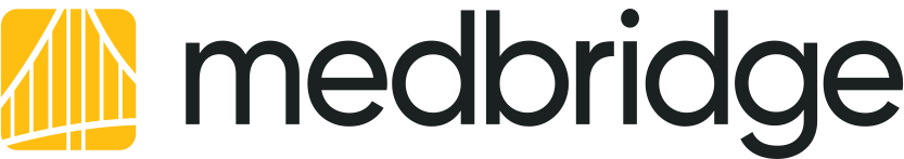 Medbridge logo with "medbridge" in black lowercase letters next to a yellow icon with white intersecting lines.